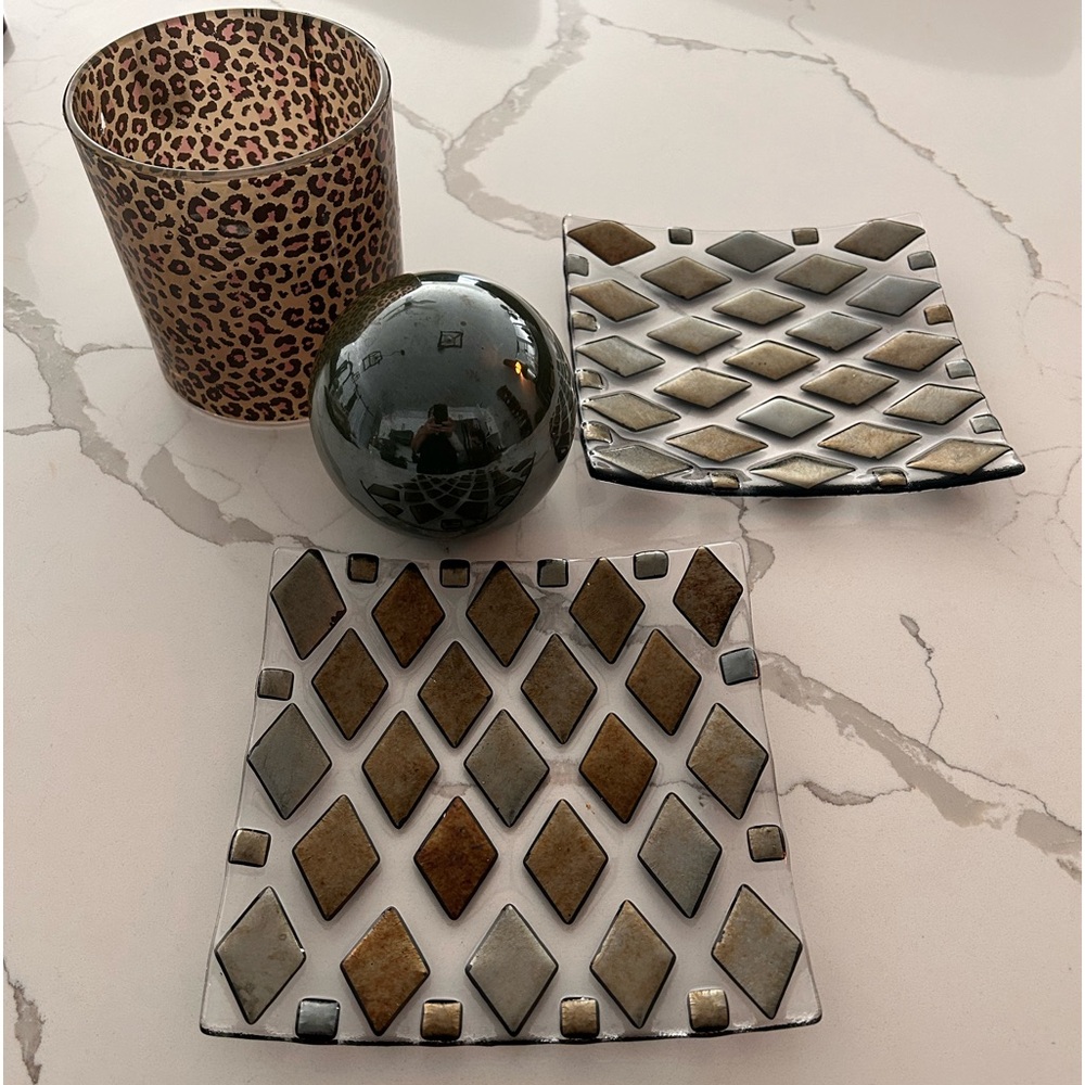 Home Decor bundle of two plates and candle holder plus an orb